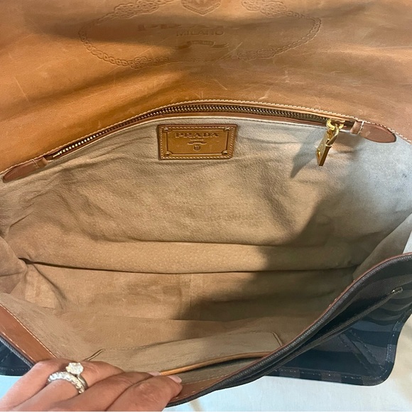 Striped Vintage Black Grey and Brown Satchel Laptop Bag - Picture 7 of 8